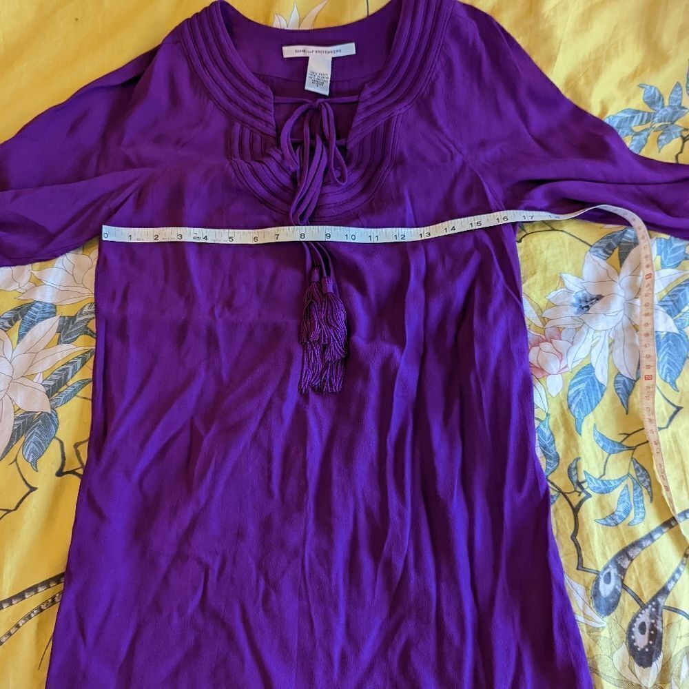 𝅺DVF purple long sleeve tie neck tunic dress sz 2 nwot - Picture 4 of 5